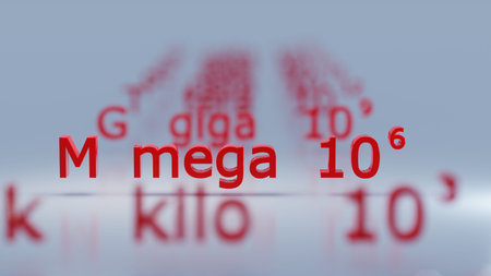 M mega 10 6 Metric Prefixes numbers - 3D render illustration - white background