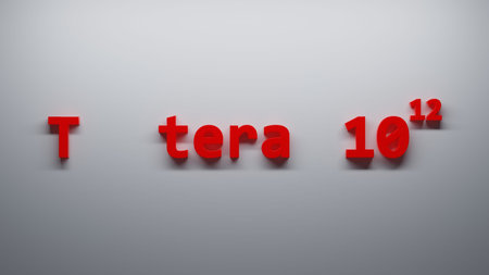 T tera 10 12 Metric Prefixes numbers - 3D render illustration - white background