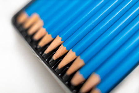 Artist pencils box different hardness - shallow focusの写真素材