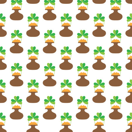 St.Patrick's Day Seamless Background with Shamrock and Leprechaun.のイラスト素材