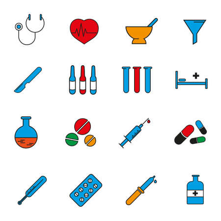Set of icons in a linear style on the medical themeのイラスト素材