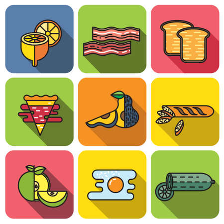 food icon set flat style with long shadowsのイラスト素材