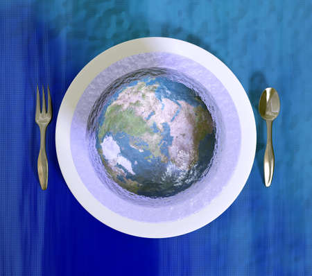 Planet Earth serving in a jelly! Metaphor on our way we treated planet earth. の写真素材