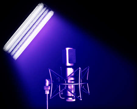 Illustration of microphone and light pointing to it.の写真素材