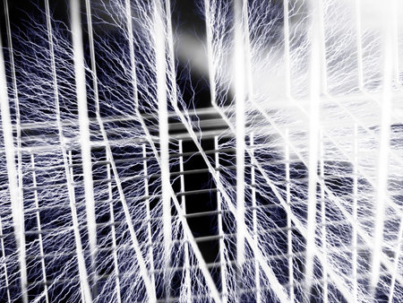 Illustration of faraday cage with bolts touching the cage