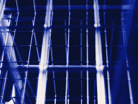 Wire background with lot of wires. Focus is in the middle of the space. Blue design.の写真素材