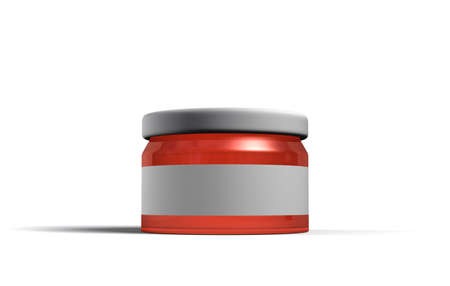 Closed glass jar with red content in it.の写真素材
