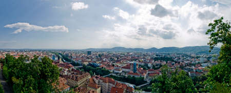 Urban panorama - Graz at sunsetの写真素材