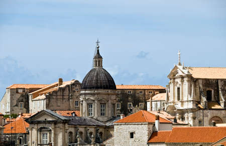 Dubrovnik old town roofs with cathedralの写真素材