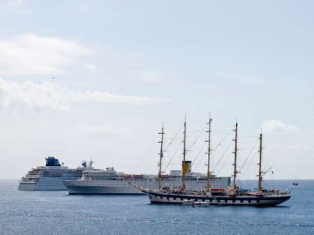 Summer traffic with boats, ships, plane, kayaking...の写真素材
