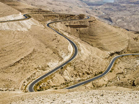 Canyon landscape  in Jordan with road going downの写真素材