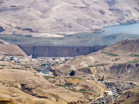 Water dam in Jordan and artificial lakeの写真素材