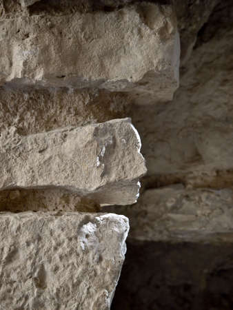 Detail of crusader castle Al - Kerak (Karak) in Jordan, Asia. Wall making detail with light castingの写真素材