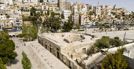 Small Roman amphitheater in Amman, Al-Qasr site, Jordanの写真素材