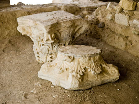 Remains of an old church on place where  was baptized in Bethany, Jordan. Roman column capitals.の写真素材