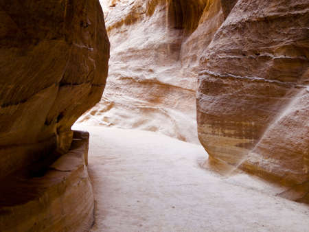 Nabatean aqueduct  in Petra (Al Khazneh), Jordan.  Carved in rocks all through the Siq canyon. Ruins from Roman empire time.の写真素材