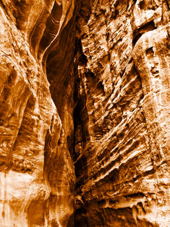 Passage walls of Nabatean passage in Petra (Al Khazneh), Jordan.  Siq canyon.の写真素材