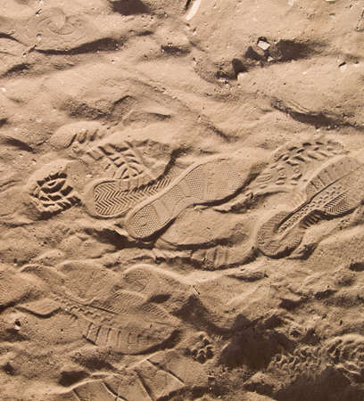 Footprints in the sand, desert in Petra, Jordanの写真素材