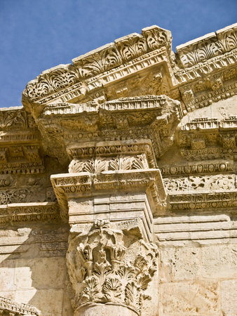 Detail of Hadrian's Arch of Triumph in Jerash, Jordanの写真素材