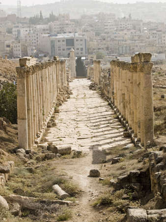 Decumanus (Roman main street) in Jerash, Jordan. Detailの写真素材