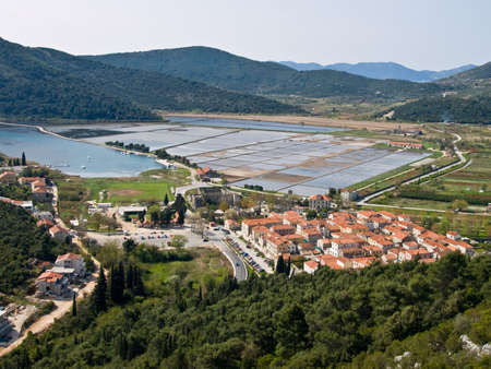 Second longest world walls. Ston small town near Dubrovnik, Croatia with old salt pans still in use.の写真素材