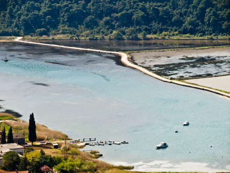 delta of ancient salt pans still in use near Dubrovnik in the small town Ston. Croatia, Europeの写真素材