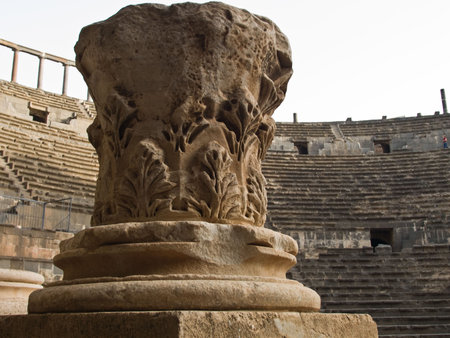 Ancient Roman time town Bosra in Syria. Theater details.
