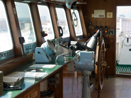 Ferryboat ship control room detail.