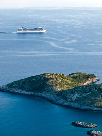 Panorama with cruiser. Near island Lastovo, Croatiaの写真素材