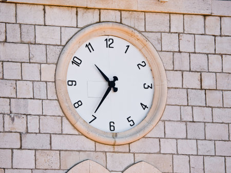 Detail on church tower in village Lastovo, Croatiaの写真素材