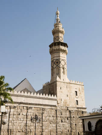 The Umayyad Mosque tower in Damascus, Syria. Roman temple and Byzantine church before the Islamic conquest of the Levant.の写真素材