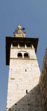 The Umayyad Mosque tower in Damascus, Syria. Roman temple and Byzantine church before the Islamic conquest of the Levant.の写真素材