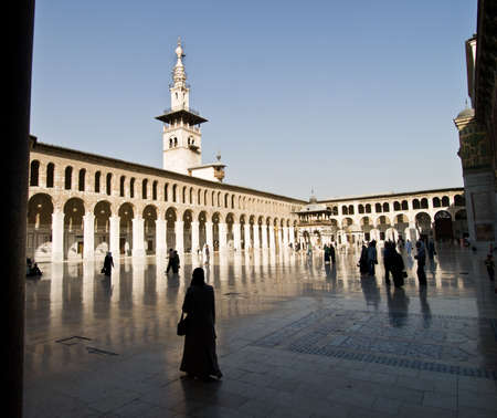 The Umayyad Mosque tower in Damascus, Syria. Roman temple and Byzantine church before the Islamic conquest of the Levant.の写真素材