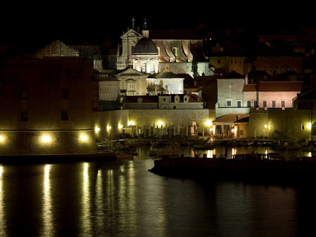 Dubrovnik old town by night. Cathedral detail. Long exposure.の写真素材