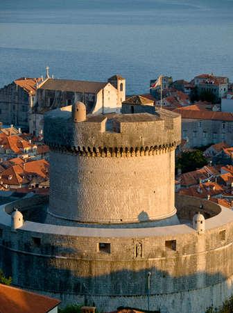 Dubrovnik old city walls details at sunset - fortress Minceta.の写真素材