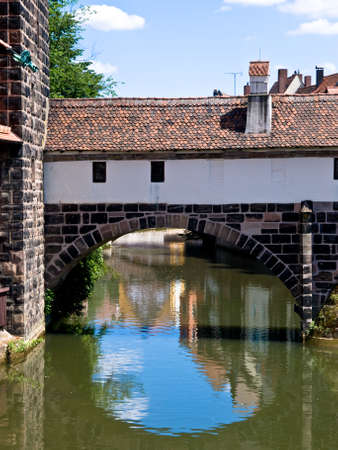 Nuremberg, Germany, Europe. River detail and bridge.の写真素材