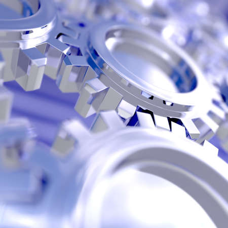 Nice sky reflection on a connected gears. Focus on a connection. 3D illustration with use of DOF.の写真素材