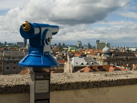 City panorama with telescope. Zagreb capitol city of Croatia.の写真素材
