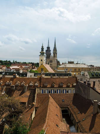 City panorama with cathedral. Zagreb capitol city of Croatia.の写真素材