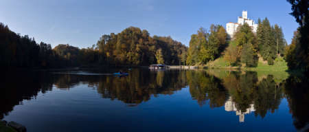 Old Castle Trakoscan landscape panorama at sunset in  Croatia, Europeの写真素材