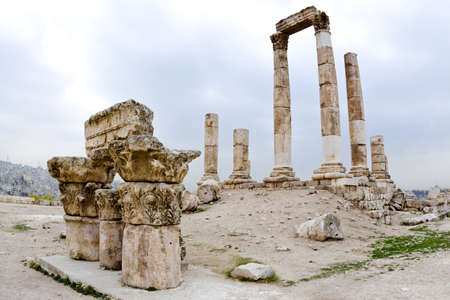 Temple of Hercules in Amman Citadel, Al-Qasr site, Jordan. Fish eye lens shot.の写真素材