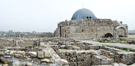 Old Roman Temple used also as mosque in after period (Ummayad). Al-Qasr archaeological site.の写真素材
