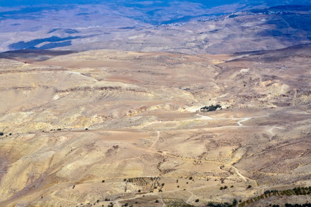 View from top of the Mount Nebo to the Jordanian desert valley.の写真素材