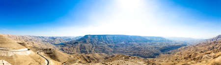 Wadi Mujib - King 's road area, curvy highway with desert landscape in Jordan.の写真素材