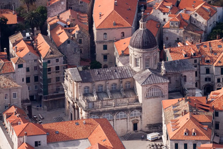 Dubrovnik old city aerial detail - cathedral close up. Extreme tele-lenses with extender to achieve such close up from the above hill.の写真素材