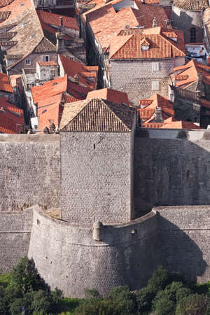 Dubrovnik old city walls detail - residential houses. Extreme tele-lenses shot with extender to achieve such close up from the above hill.の写真素材