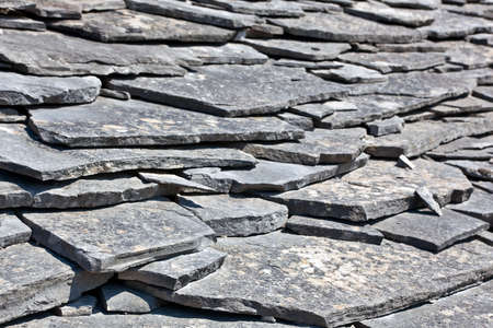 Traditional old village roof detail made of stone on island Korcula, Croatia, Dalmatia region, Europe.の写真素材
