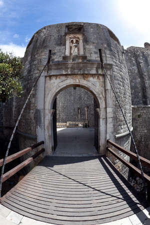 Dubrovnik old city main entrance detail. Location Croatia - Europe. Fish eye lenses shot.の写真素材