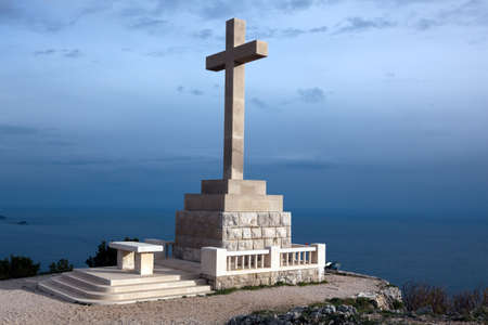Cross with altar on the hill above Dubrovnik, Croatiaの写真素材