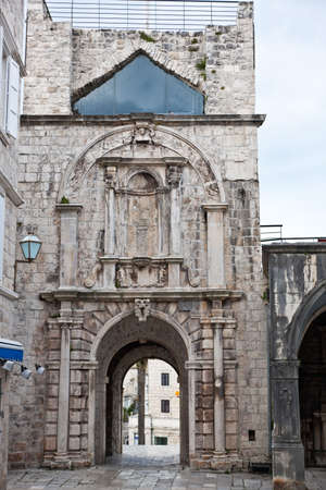 Main entrance in old medieval town Korcula. Croatia, Dalmatia region, Europe.の写真素材